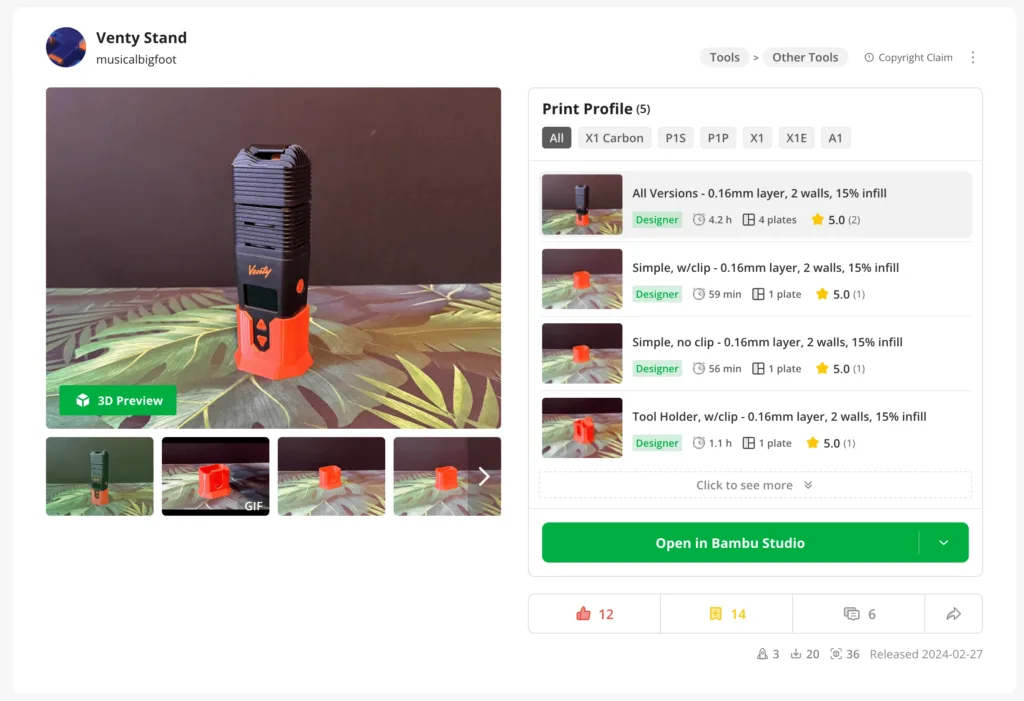 Venty Stand on MakerWorld